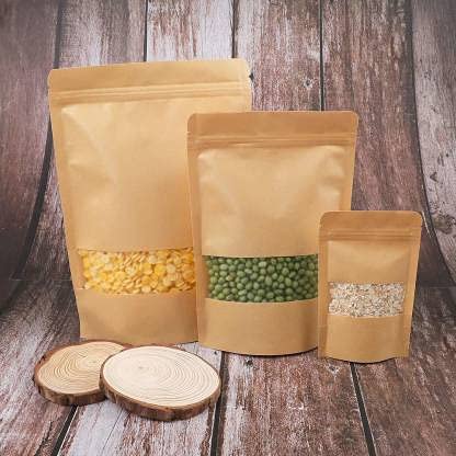 DEERA Stand Up Ziplock Reusable Airtight Kraft Paper Storage Pouch (With Window)