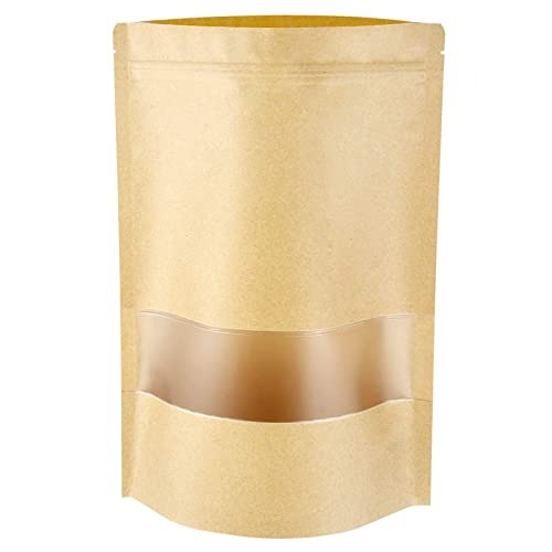 DEERA Stand Up Ziplock Reusable Airtight Kraft Paper Storage Pouch (With Window)