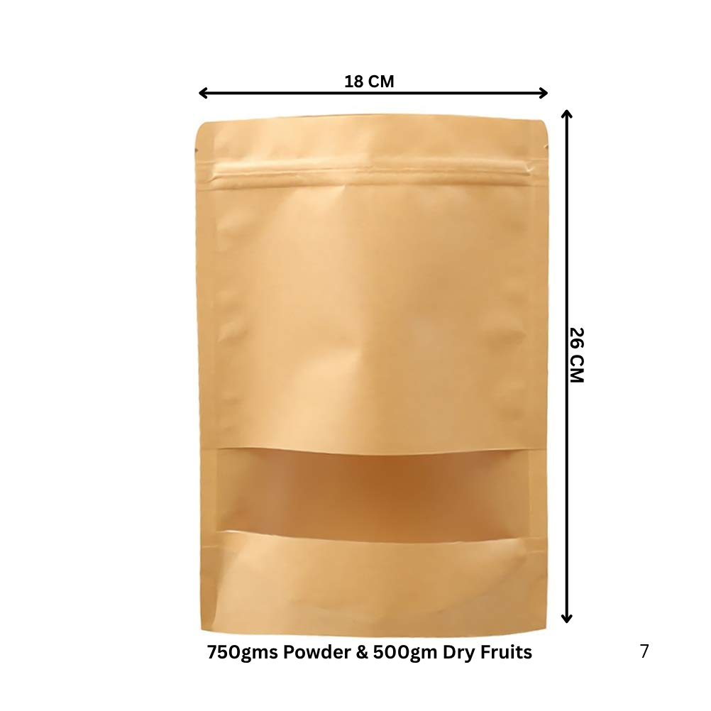DEERA Stand Up Ziplock Reusable Airtight Kraft Paper Storage Pouch (With Window)