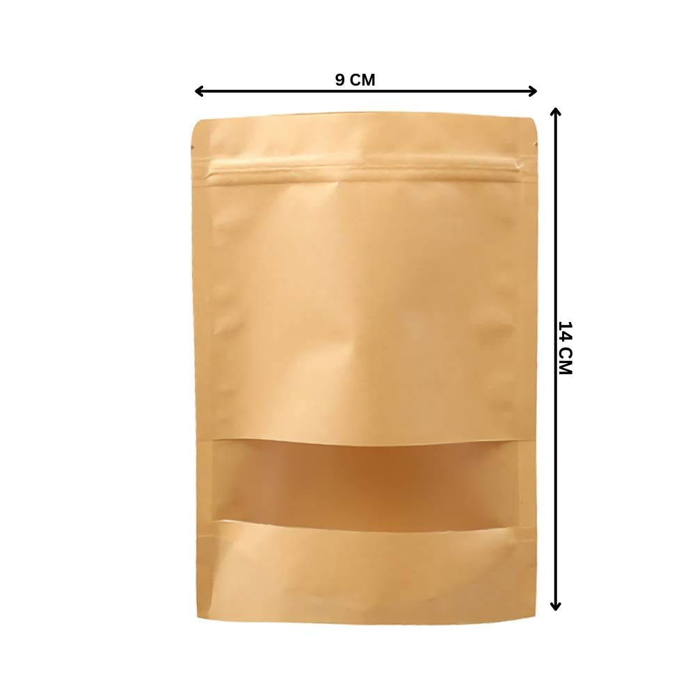 DEERA Stand Up Ziplock Reusable Airtight Kraft Paper Storage Pouch (With Window)
