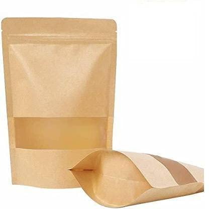 DEERA Stand Up Ziplock Reusable Airtight Kraft Paper Storage Pouch (With Window)