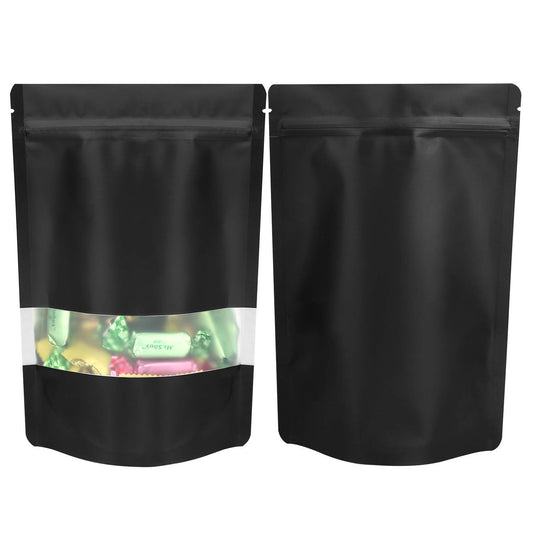 DEERA Black Matte Finish Stand-Up Ziplock Pouches with Window