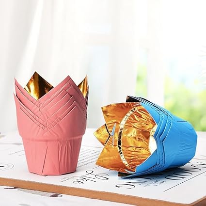 DEERA Tulip Colored Outer Cupcake Liners with Foil Interior